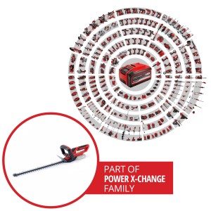 Tagliasiepi a batteria Einhell Power X-Change GC-CH 1855/1 Li Solo, rosso/nero, parte della famiglia Power X-Change.