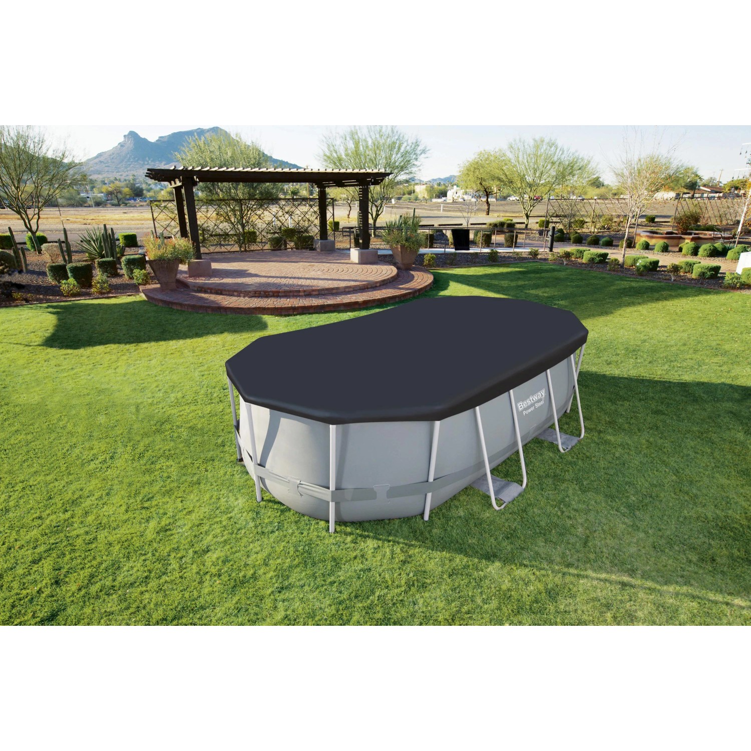 Copertura per piscina Bestway, nera, ovale, per piscine frame con Ø 427 x 250 cm. Protezione dallo sporco.