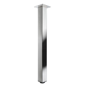 Gamba per tavolo Hettich, alta 700 mm, effetto acciaio inox, quadrata, con piastra di montaggio.