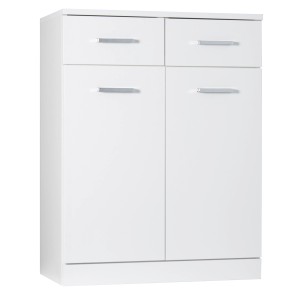 Mobile bagno bianco con due cassetti e due ante. Arredo bagno per lo stoccaggio.