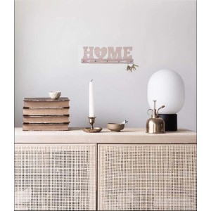 Bacheca decorativa in legno "Home" con ganci portachiavi a parete.