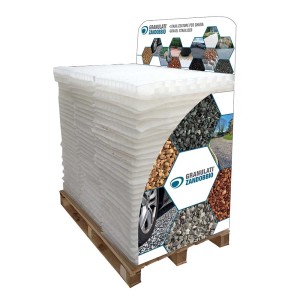 Palette di t.b.t. per ciottoli e granulati. Tappetini stabilizzanti per ghiaia e pietrisco.