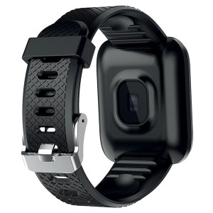 Smartwatch nera con cinturino testurizzato, accessorio per cellulari.