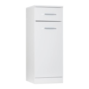 Mobile bagno bianco con cassetto e anta, categoria arredo bagno.