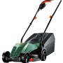 Tosaerba elettrico compatto Bosch Easy Rotak 32-215 verde-nero con accenti arancioni, manico pieghevole e cesto raccolta.