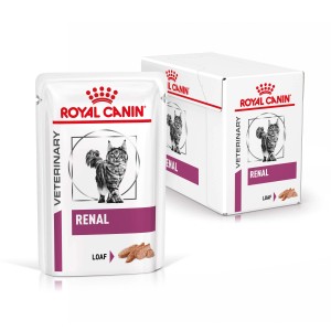 Royal Canin Renal cibo umido per gatti, bustina e scatola.