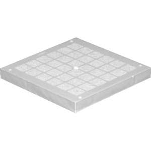 Coperchio quadrato grigio per pozzetto di scarico con griglia per esterni.