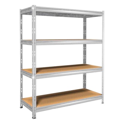Scaffale Metallico Zincato 160x60x180 Cm - 4 Ripiani Legno, Portata 1400 Kg, Ideale Per Garage E Magazzino - Foto 7