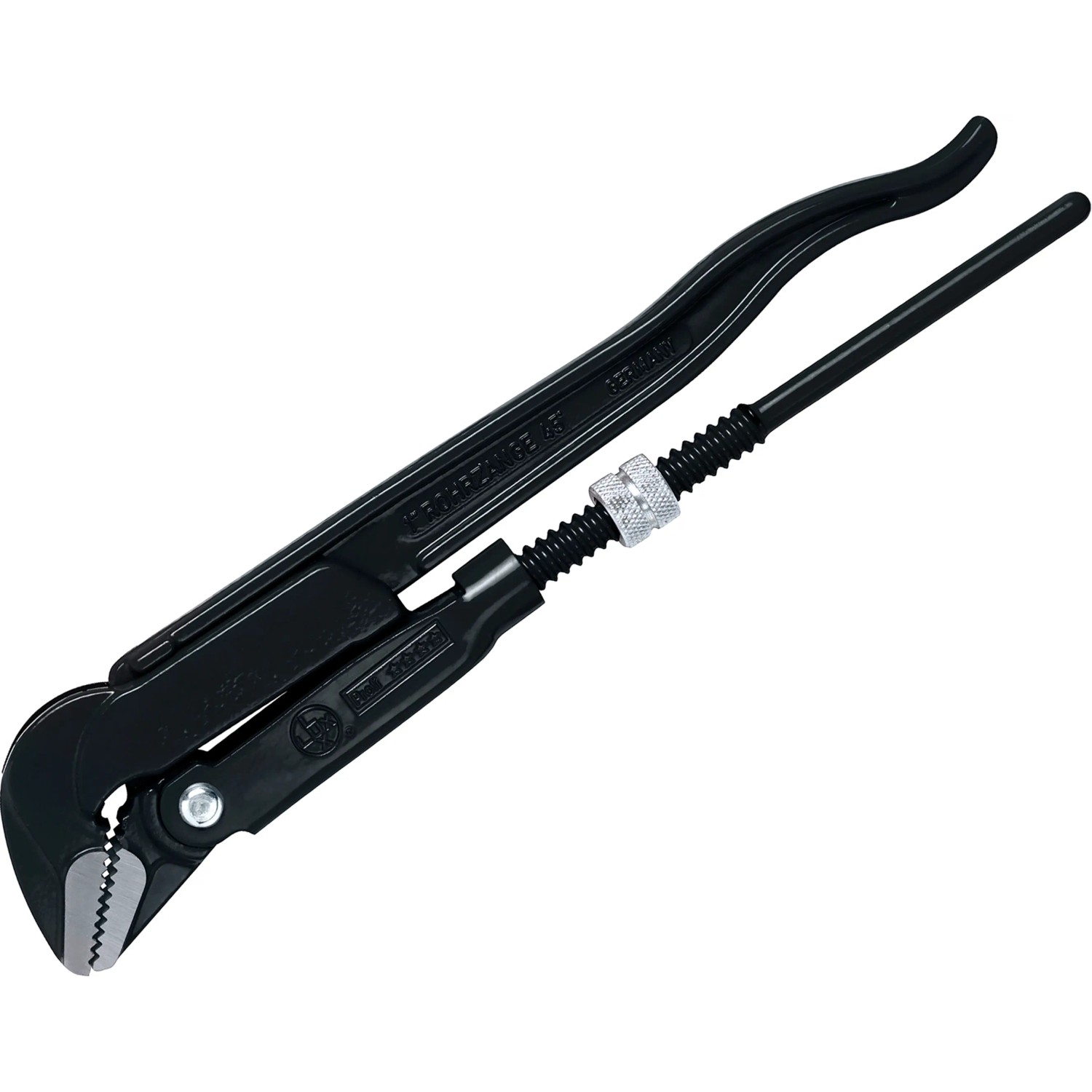 Chiave a tubo angolare LUX Comfort nera 320 mm in acciaio al cromo vanadio con testa regolabile.