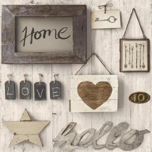 t.b.t. Carta da parati decorativa con cornici, cuore, stella e scritte.