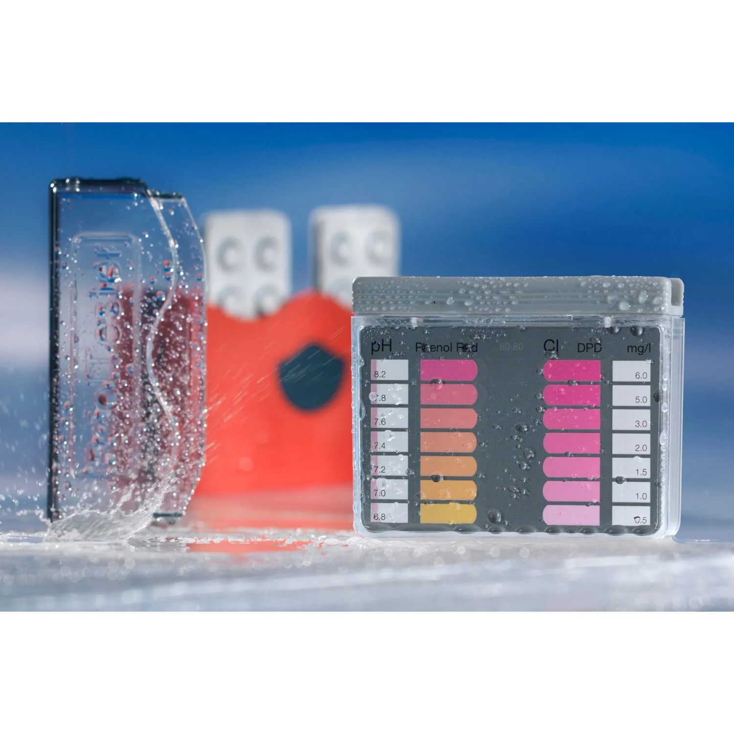 Summer Fun Pool Tester: Kit test acqua con metodo cloro e pastiglie di ricarica (2x30 pezzi) per misurazione cloro/pH.