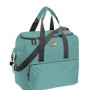 Borsa da viaggio/campeggio turchese con manici e tracolla.