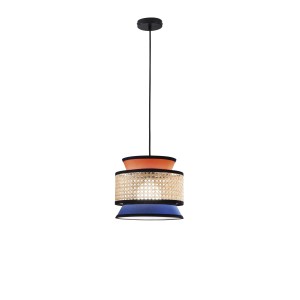 Lampadario a sospensione Gazebo 1xE27 d26x200 cm arancione+blu+rattan nat