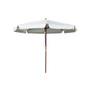 Ombrellone da balcone bianco con palo in legno. Ideale per piccoli spazi esterni.