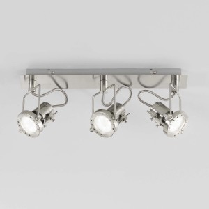 Plafoniera t.b.t. con tre faretti in argento.