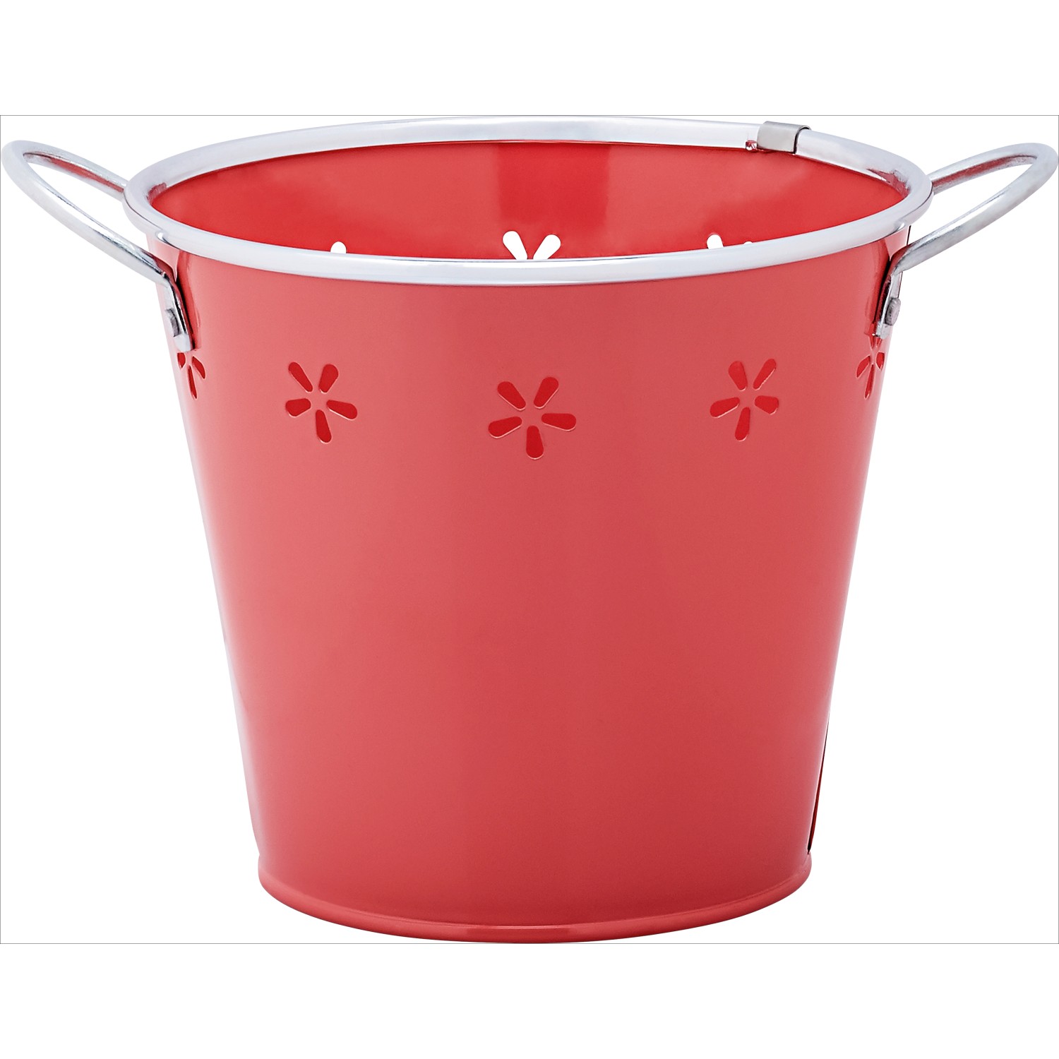 Vaso da fiori rosso (Ø 18cm) con motivo traforato e manici, adatto per interni ed esterni.