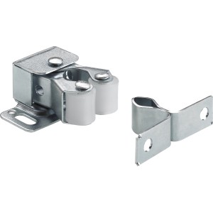 Chiusura a scatto Hettich, set da 2 pezzi in acciaio zincato con contropiastra.