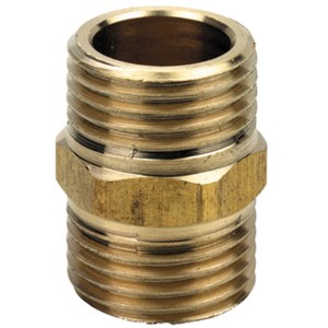 Doppio nipplo in ottone per raccordi in acciaio.