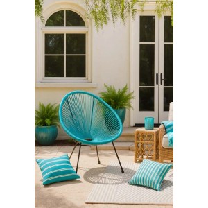 Poltrona in acciaio e simil rattan Scooby 72x77x83 cm azzurro