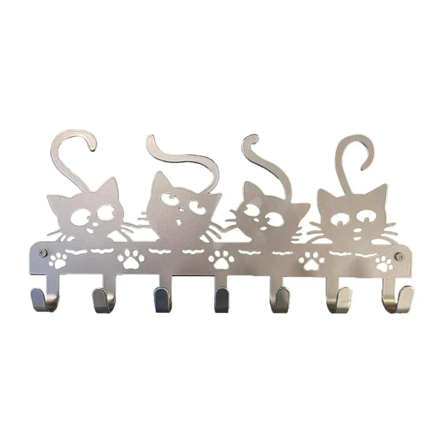 Portachiavi Da Parete Moderno A Forma Di Gatto – 8 Ganci In Acciaio Carbonio, Nero Opaco, Per Corridoio, Cucina E Soggiorno