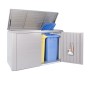 Biohort HighBoard 200 Box da giardino grigio quarzo metallizzato con bidoni e coperchio aperto.