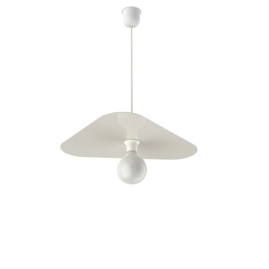 Lampada a sospensione bianca t.b.t. con paralume e lampadina per interni.