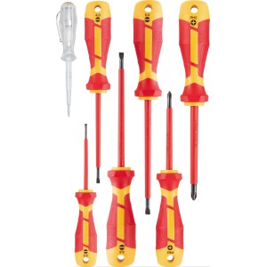 Set di cacciaviti VDE LUX, 7 pezzi, con cacciaviti a taglio, a croce e cercafase.
