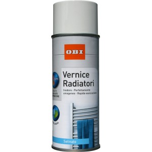 Vernice spray bianca per radiatori OBI, resistente fino a 100°C.