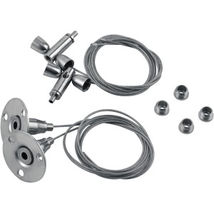 t.b.t. Set di accessori per pannelli LED: cavi in acciaio, supporti a soffitto e altri accessori.