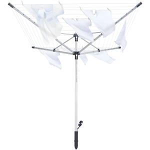 Stendibiancheria rotante Leifheit LinoPush 500 con bucato, 50 m di filo, incl. custodia e bussola a terra.