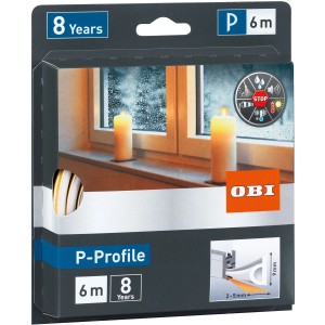 Confezione della guarnizione in gomma per porte/finestre OBI, profilo a P, bianca, lunghezza 6m.