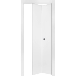 Porta a soffietto bianca per interni, vista chiusa.