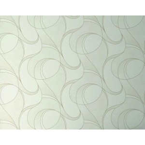 Carta da parati decorativa con motivo astratto e curvo in beige e bianco.