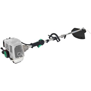 Decespugliatore/tagliabordi argentato con protezione nera.