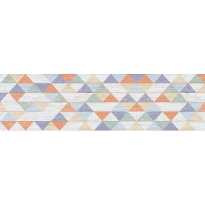 Tappeto cucina t.b.t. con motivo a triangoli color pastello.