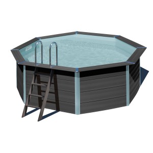 Piscina ottagonale Gre Composite Avantgarde, Ø 410 cm, con scaletta. Piscina WPC effetto legno.
