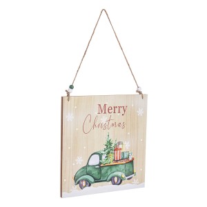Ghirlanda natalizia decorativa con motivo camion e scritta "Merry Christmas".