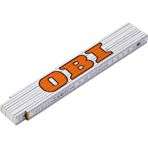 Metro pieghevole in legno, 2 metri, con logo OBI, per misurazioni.