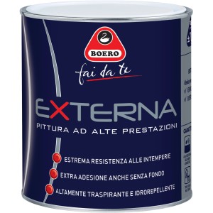 Barattolo di pittura per esterno Boero Externa blu. Pittura ad alte prestazioni.