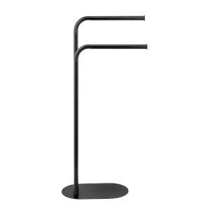 Piantana t.b.t. nera con due porta asciugamani e base ovale.