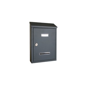 Cassetta postale grigia con serratura e targhetta. Categoria: Cassette postali.