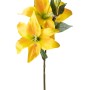 Giglio artificiale giallo con foglie verdi e bocciolo. Pianta finta decorativa.
