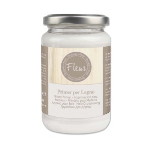 Primer per legno Fleur in barattolo di vetro, ideale come fondo per progetti di pittura fai-da-te.