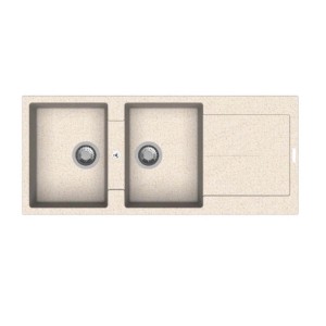 Lavello t.b.t. in acciaio inox con due vasche e scolapiatti.