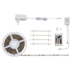 Set LED Flexband Digital RGB 5 m con telecomando, alimentatore e connettori.