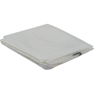 Copertura protettiva bianca per mobili da giardino, piegata.