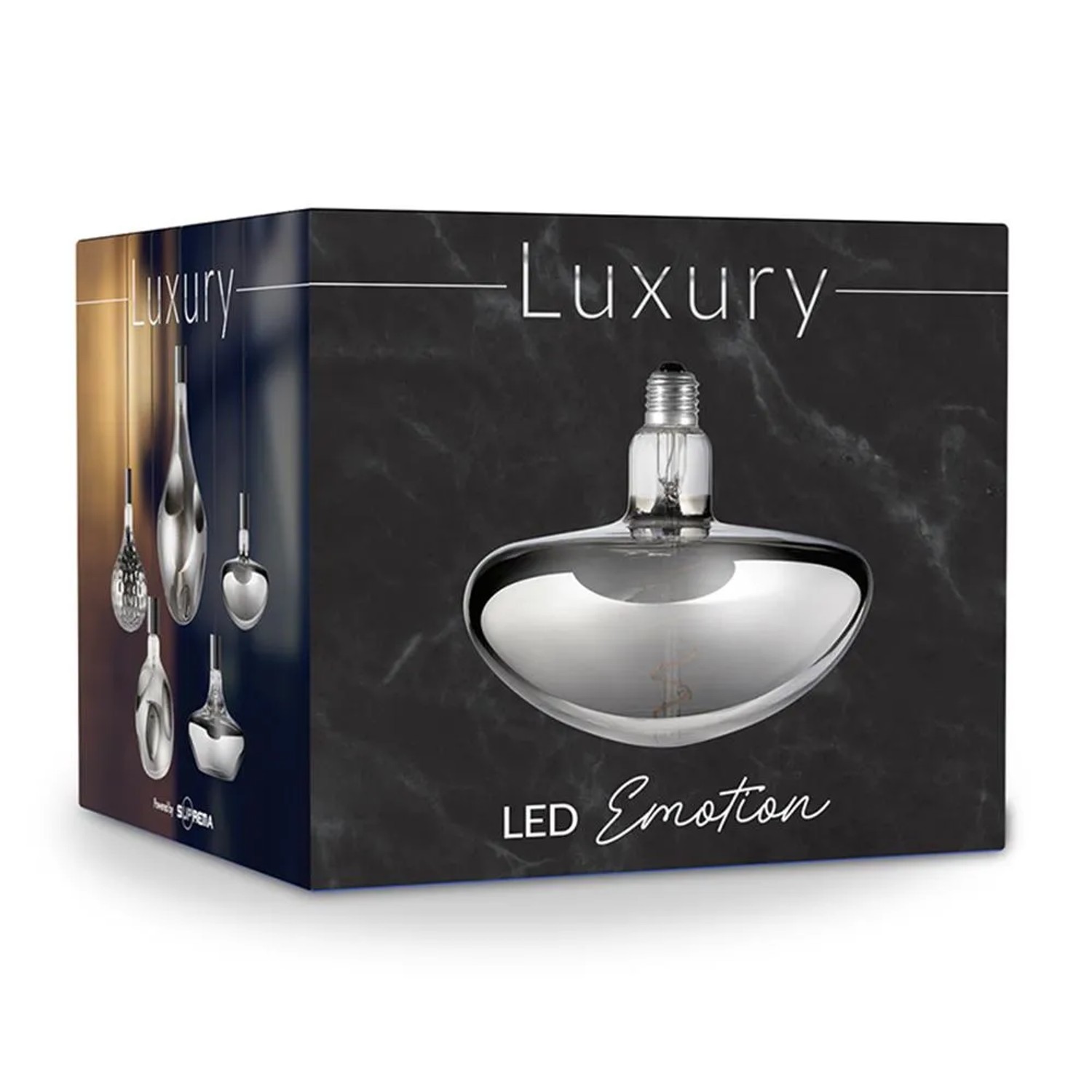 Confezione di una lampadina LED E27 t.b.t. con riflettore argentato.
