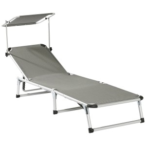 Lettino prendisole CMI grigio con tettuccio regolabile per giardino o terrazza.