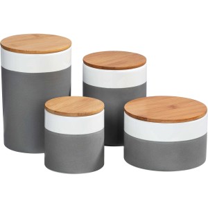 Set barattoli Wenko Malta, ceramica grigio/bianco con coperchio in bambù, varie dimensioni.