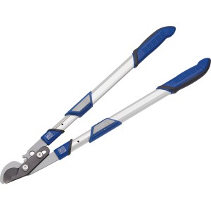 Cesoie a bypass LUX con manici telescopici, ideali per potare alberi e giardinaggio.